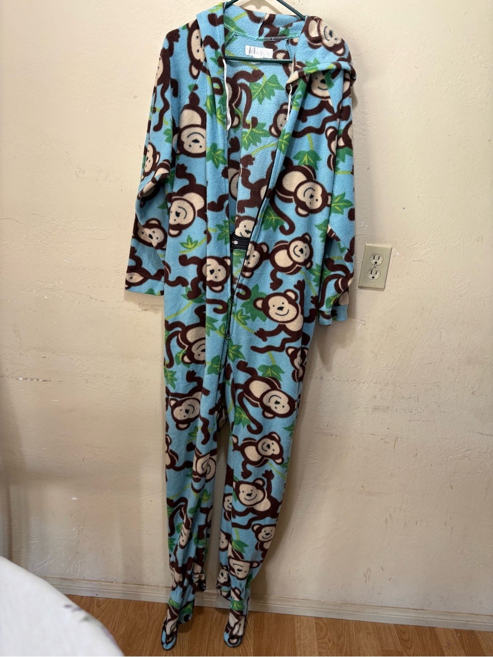 Forever 21 Light Blue Monkey Print Fleece Jogger Onesie